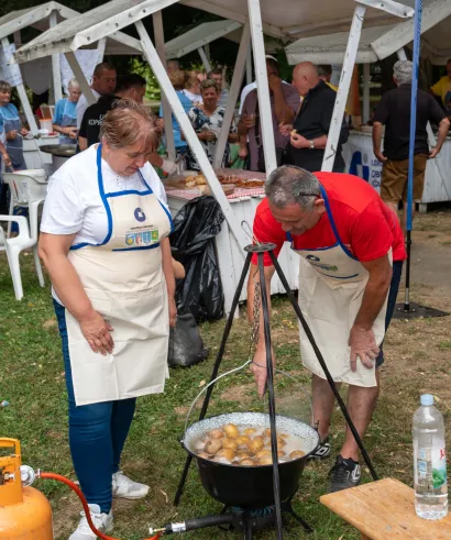 Članovi Udruženja obrtnika Viškovo-Kastav-Klana-Jelenje iz Primorsko-goranske županije pripremili su panirane inćune i krumpir salatu/Foto: Predrag Uskoković/Grad Daruvar