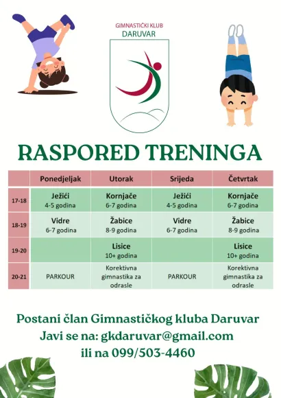 Raspored treninga po uzrastima/Foto: GK Daruvar