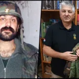 Vinko Grgić (desno) s jaknom poginulog zapovjednika obrane Lipika Ibrahima Abushaale – Gadafija (na slici lijevo)/Foto: Muzej vojne i ratne povijesti Pakrac