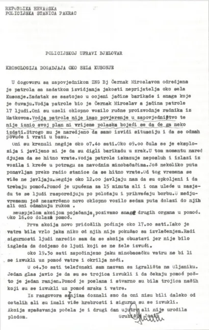 Izvješće zapovjednika Policijske postaje Pakrac Josipa Grubišića/Foto: Identitet.hr