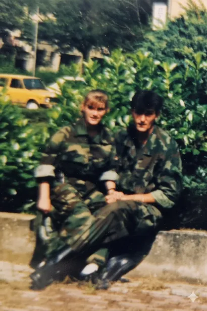 Jitka sa suprugom Željkom. Snimljeno u vrijeme rata na današnjem Trgu dr. Franje Tuđmana u Daruvaru/Foto: Privatni album