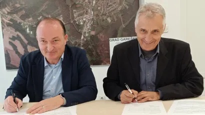 Gradonačelnik Josip Bilandžija i Zlatko Starešinčić, predstavnik novoosnovane tvrtke HEA Projekt/Foto: Krugoval Garešnica