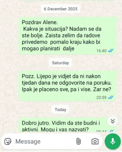 Neke od poruku dopisivanja s "majstorima" objevljene u Facebook grupi/Foto: Screenshot