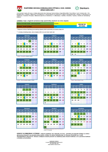 Raspored odvoza otpada u Daruvaru/Foto: Darkom