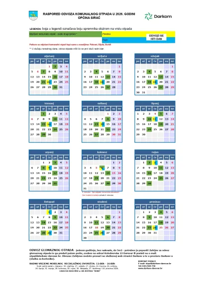 Raspored odvoza otpada u Siraču/Foto: Darkom