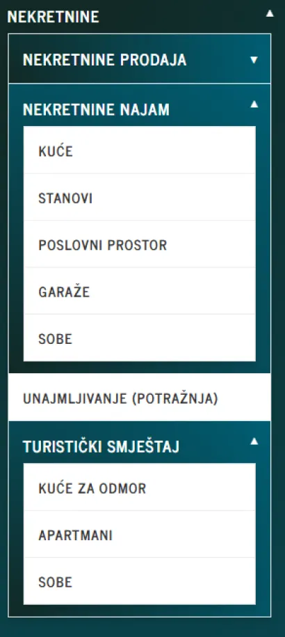 Oglasnik ima &scaron;iroku i pregledno kategoriziranu kategorija Nekretnine s potkategorijama