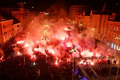 Zagreb, 020226.Trg bana Jelacica.Docek rukometne reprezentacije Hrvatske, osvajace broncane medalje na Europskom prvenstvu.Foto: Boris Kovacev/CROPIX
