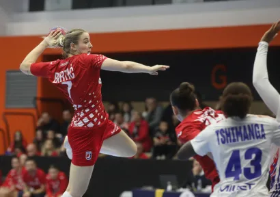 Bjelovar, 050326. Dvorana europskih prvaka.Kvalifikacijska utakmica za EHF EURO 2026 u rukometu za zene, Hrvatska - Francuska.Na fotografiji: Klara Birtic.Foto: Zeljko Hajdinjak/CROPIX