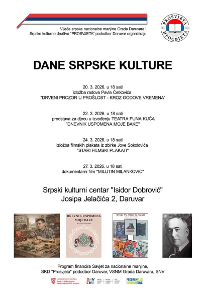 Program ovogodi&scaron;njih dana Dana srpske manjine u Daruvaru