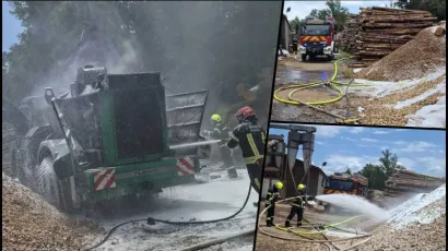 Požar je izbio u tvornici za proizvodnju peleta u Brezinama/Foto: DVD Lipik